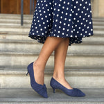 Tandi Extra-Wide Fit Kitten Heels - Navy Suede