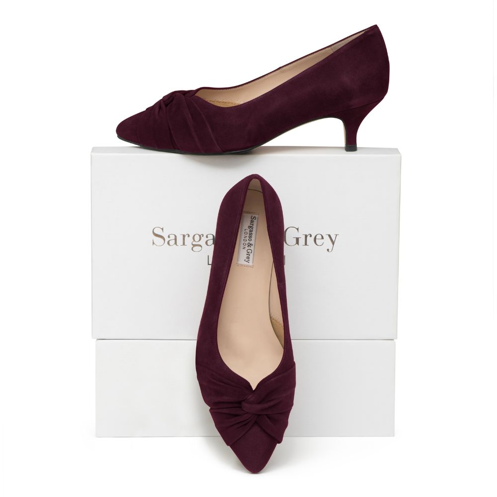 Tandi Extra Wide Fit Kitten Heels Burgundy Suede