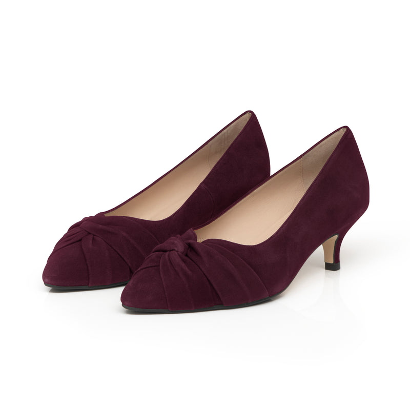 Tandi Extra-Wide Fit Kitten Heels - Burgundy Suede