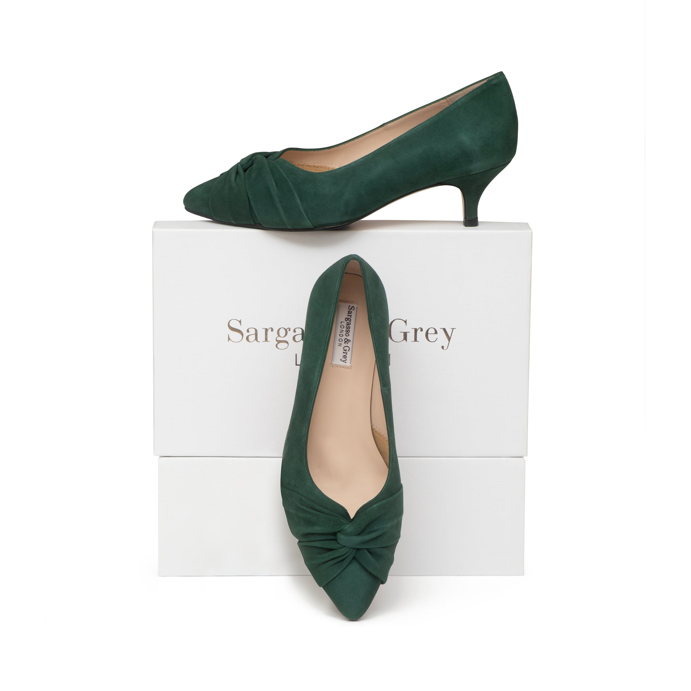 Extra-wide Fit Dark Green Suede Kitten Heels – Sargasso and Grey