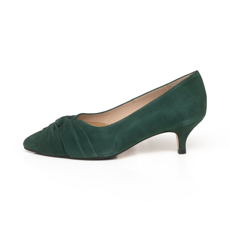 Tandi Extra-Wide Fit Kitten Heels - Dark Green Suede