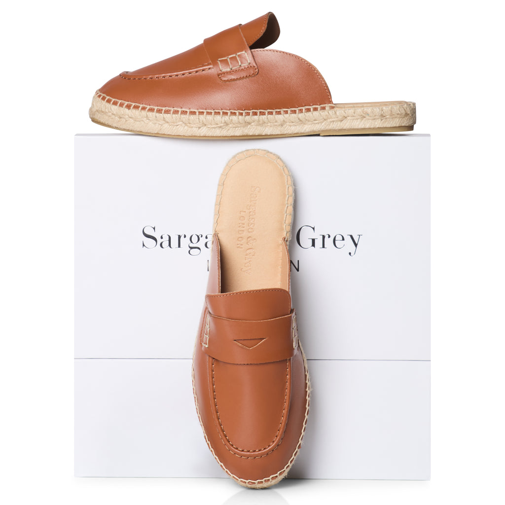 Esme Wide Fit Espadrille Loafer Sliders Tan Leather