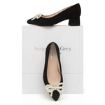 Tess Extra-Wide Fit Heels With Pearl Bow - Black Suede