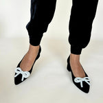 Tess Extra-Wide Fit Heels With Pearl Bow - Black Suede