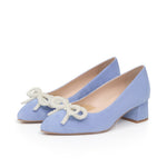 Tess Extra-Wide Fit Heels With Pearl Bow - Light Blue Suede