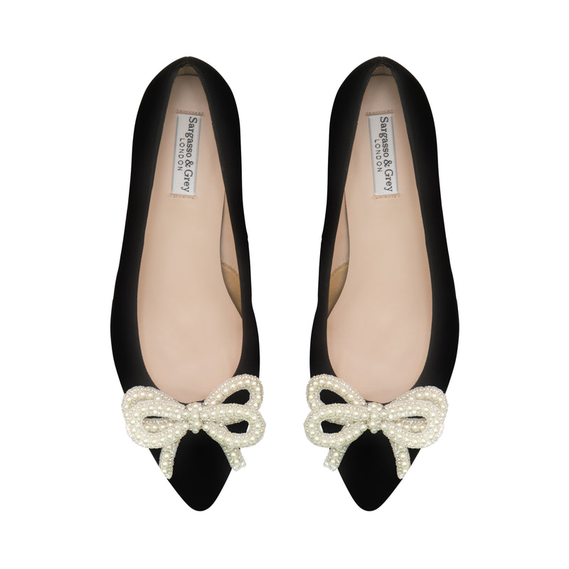 Tess Extra-Wide Fit Heels With Pearl Bow - Black Suede