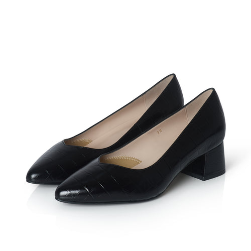Tori Extra-Wide Fit Courts - Black Mock-Croc