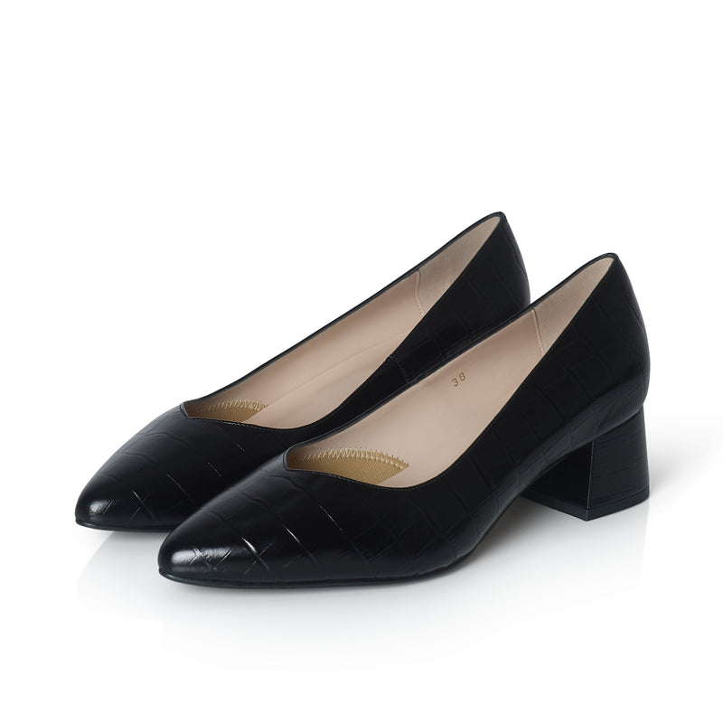 Tori Extra-Wide Fit Courts - Black Mock-Croc
