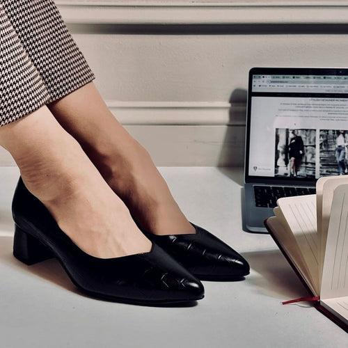 Tori Extra-Wide Fit Courts - Black Mock-Croc