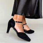 Puckle Extra-Wide Fit Platform Heels - Black Suede