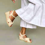 Bertie - Wide Fit Wedge Sandal - Bone Leather