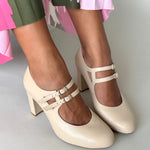 Liberty Extra-Wide Fit Buckle Heels - Almond Leather