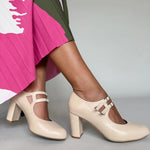 Liberty Extra-Wide Fit Buckle Heels - Almond Leather