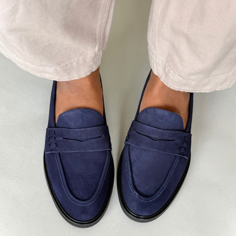 Wide Fit Loafers  - Navy Suede