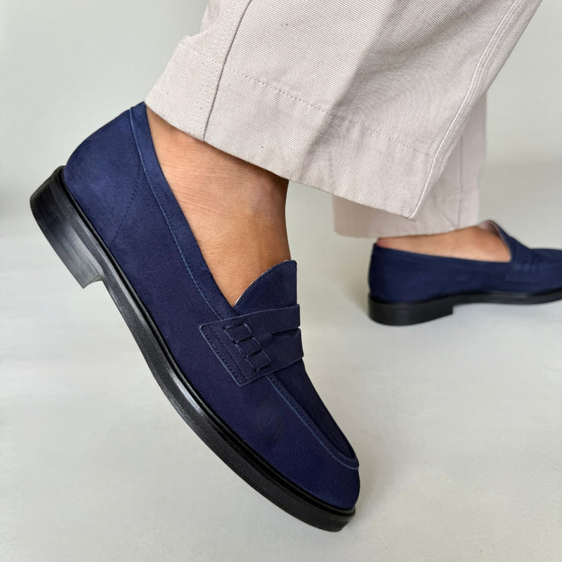 Wide Fit Loafers  - Navy Suede