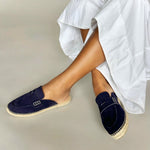Esme - Wide Fit Espadrille Loafer Sliders - Navy Suede