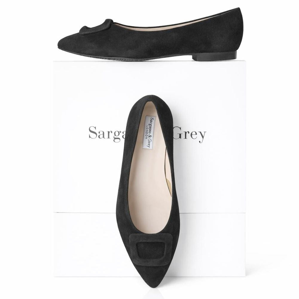 Veronica Extra Wide Buckle Pointed Flat Suede