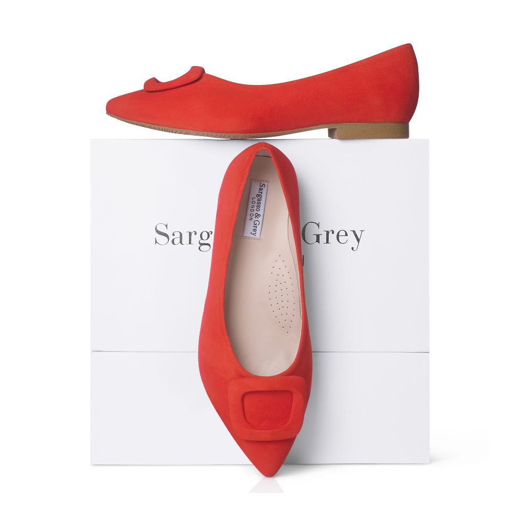 Veronica Extra Wide Buckle Pointed Flat Coral Suede