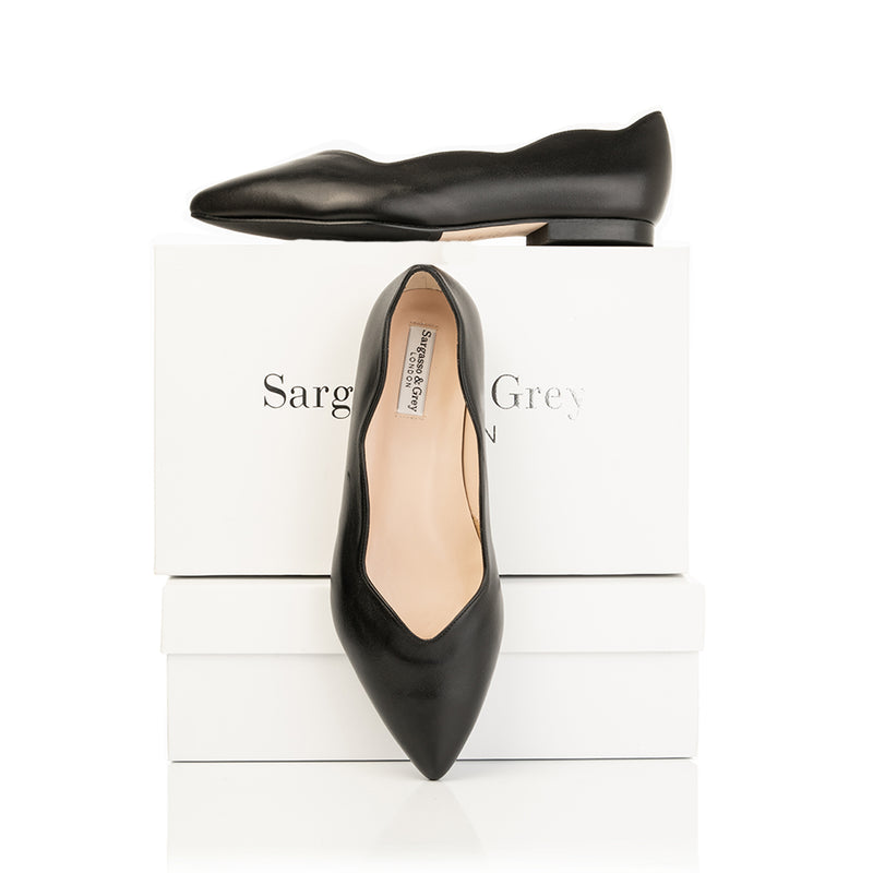 Wide Fit Black Leather Ballet Flats – Sargasso and Grey