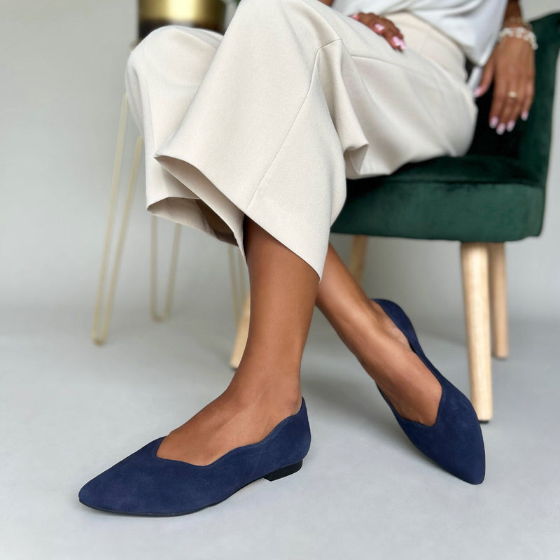 Suede Navy Ballet Pumps Wide Fit Extra Wide Ballet Flats Vivienne