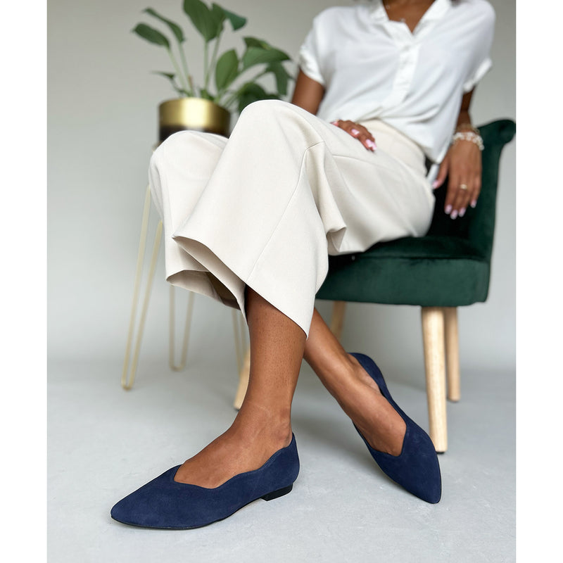 Vivienne Extra-Wide Fit Ballet Flats - Navy Suede