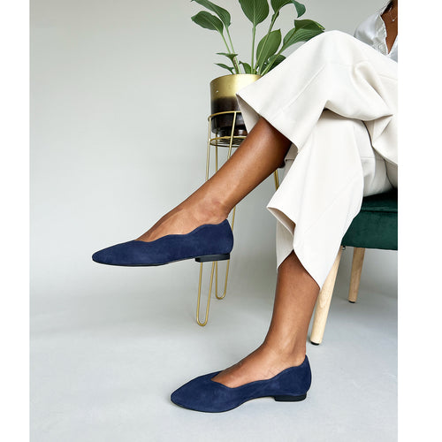 Vivienne Extra-Wide Fit Ballet Flats - Navy Suede