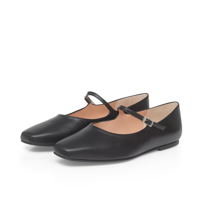 Jane Wide Fit Ballet Flats - Black Leather