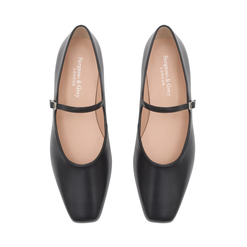 Jane Wide Fit Ballet Flats - Black Leather