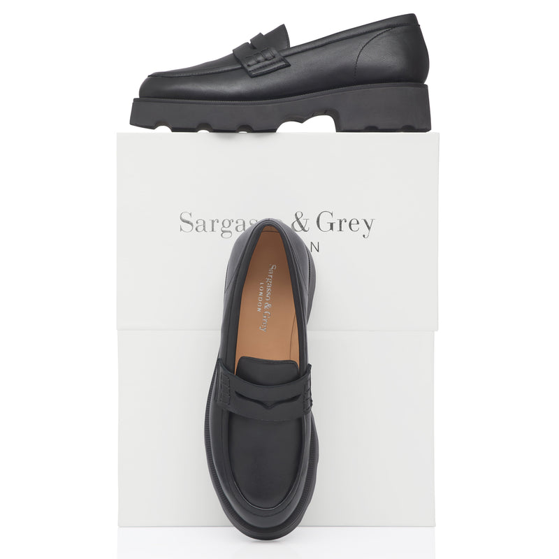 Wide Fit Chunky Loafers  - Black Leather