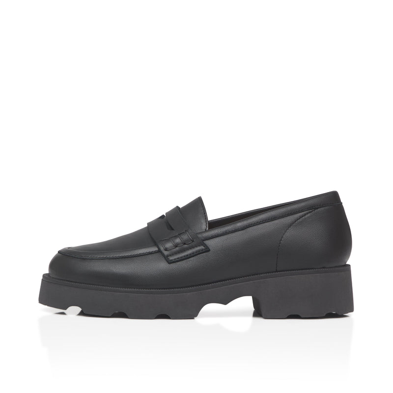 Wide Fit Chunky Loafers  - Black Leather