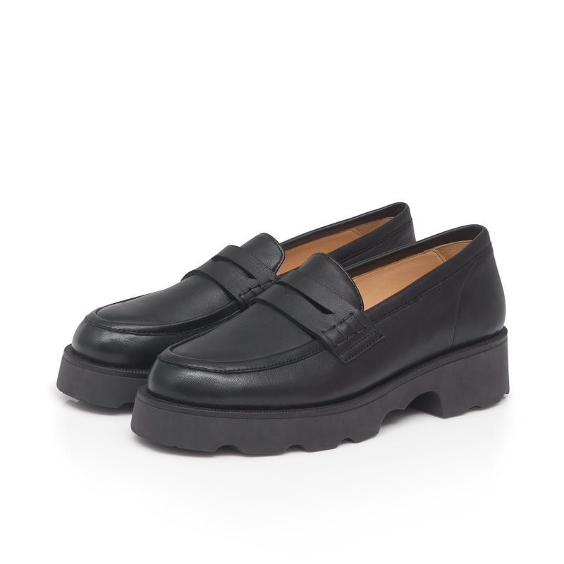 Wide Fit Chunky Loafers  - Black Leather