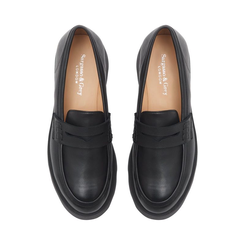 Wide Fit Chunky Loafers  - Black Leather