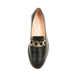 Wide Fit Chain Loafers  - Black Leather