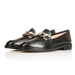 Wide Fit Chain Loafers  - Black Leather