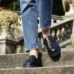 Wide Fit Chunky Loafers  - Black Leather