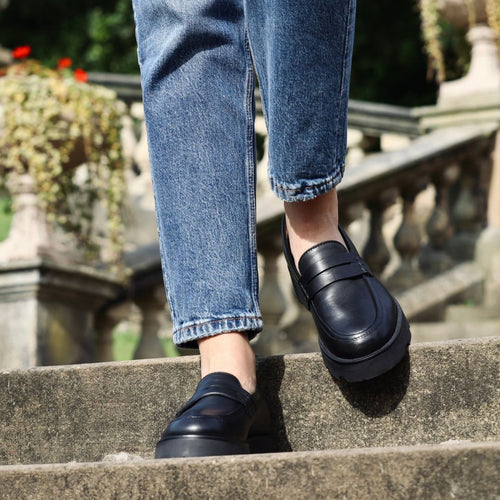 Wide Fit Chunky Loafers  - Black Leather