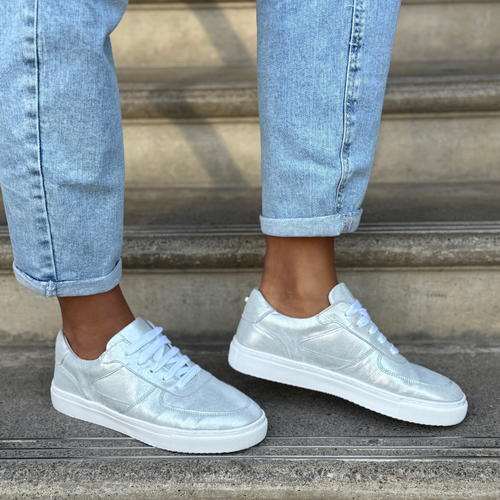 Emma Wide Fit Trainers - Silver Leather