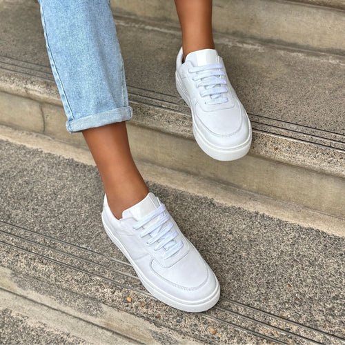 Emma Wide Fit Trainers - White Leather
