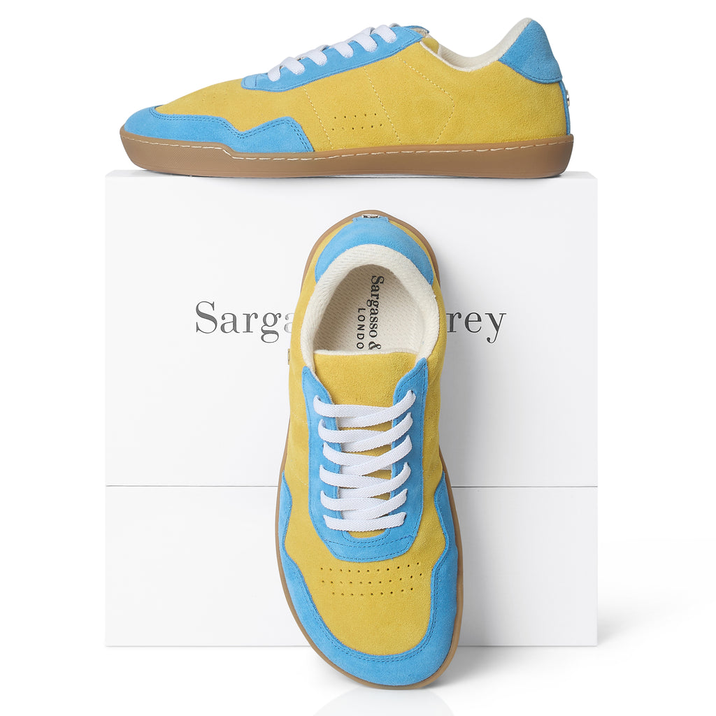 Barefoot Cushion Trainers Extra Wide Yellow Suede Trim