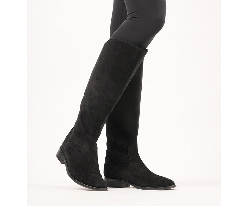 Patsy - Extra Wide Fit Knee High Boots - Black Nubuck Suede - Extra Wide Calf