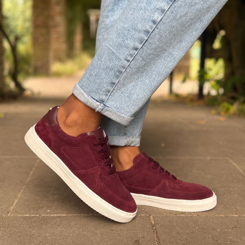 Emma Wide Fit Trainers - Burgundy Suede