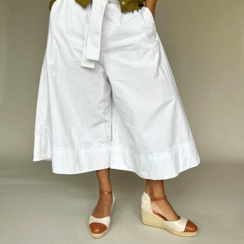 Emily - Wide Fit Wedge Espadrille - Cream & Tan Leather