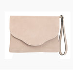 ellie Beige suede clutch wrist strap