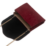 ellie burgundy suede clutch inside