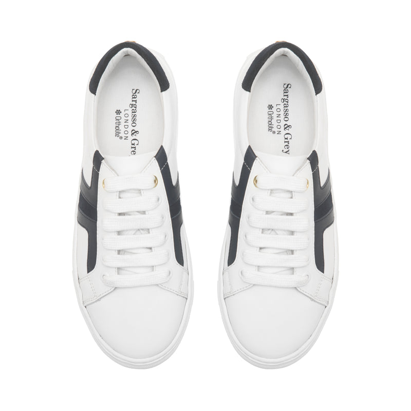 Extra Wide Fit Trainers - White & Navy Leather