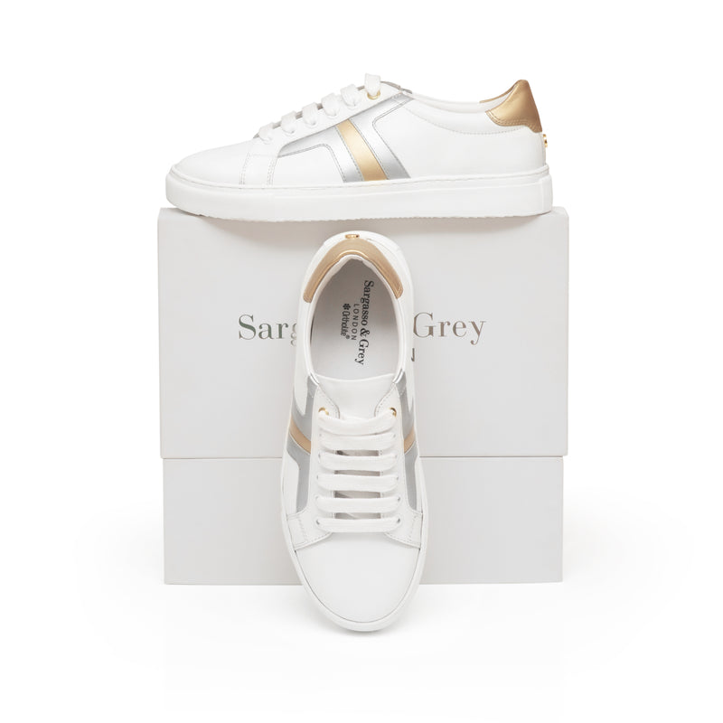 Extra Wide Fit Trainers - Silver & Gold Leather