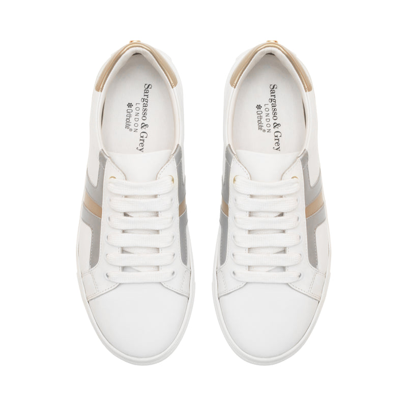 Extra Wide Fit Trainers - Silver & Gold Leather