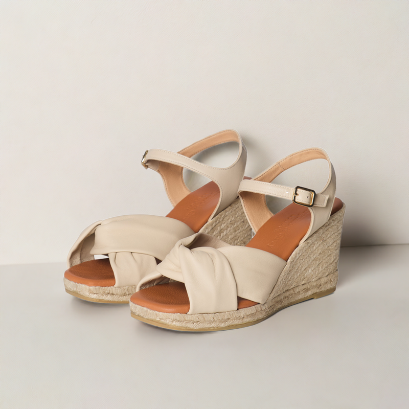 Bertie - Wide Fit Wedge Sandal - Bone Leather