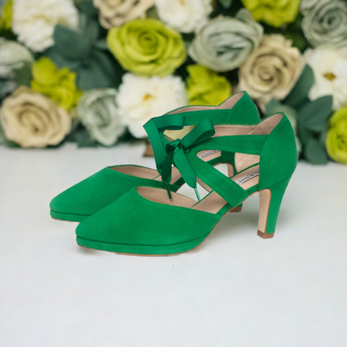 Anya Extra-Wide Fit Platform Heels - Grass Green Suede