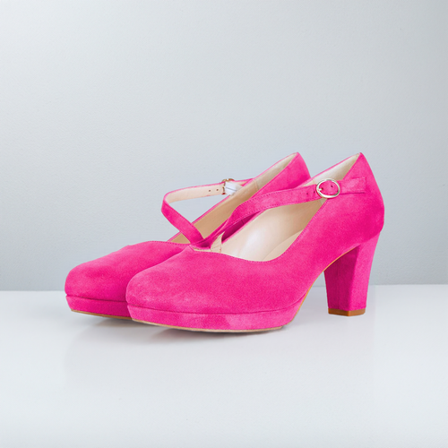 Clare Wide Fit Platform Courts - Hot Pink Suede